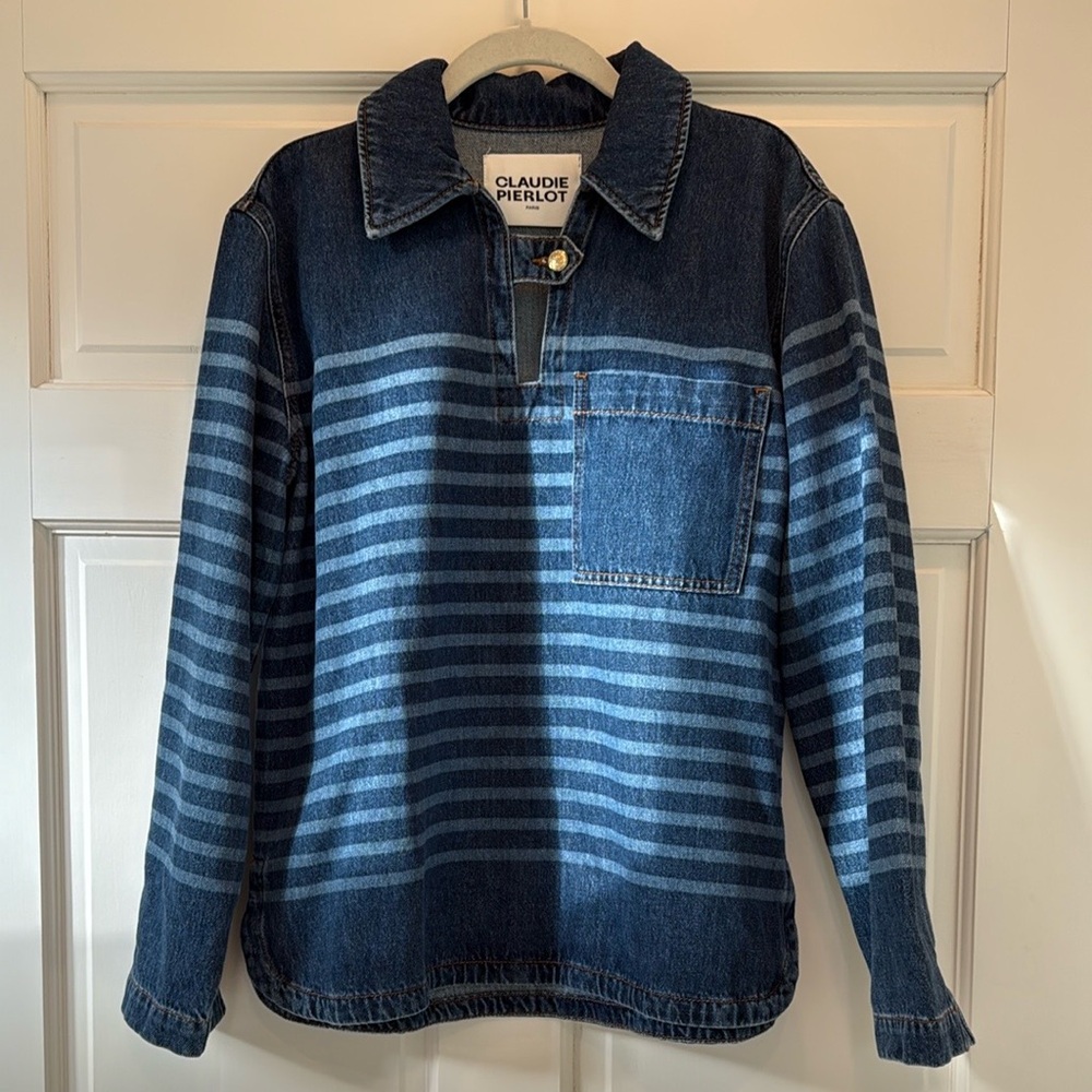 Claudie Pierlot Bateau Stripe-Pattern Denim Top - Picture 6 of 7